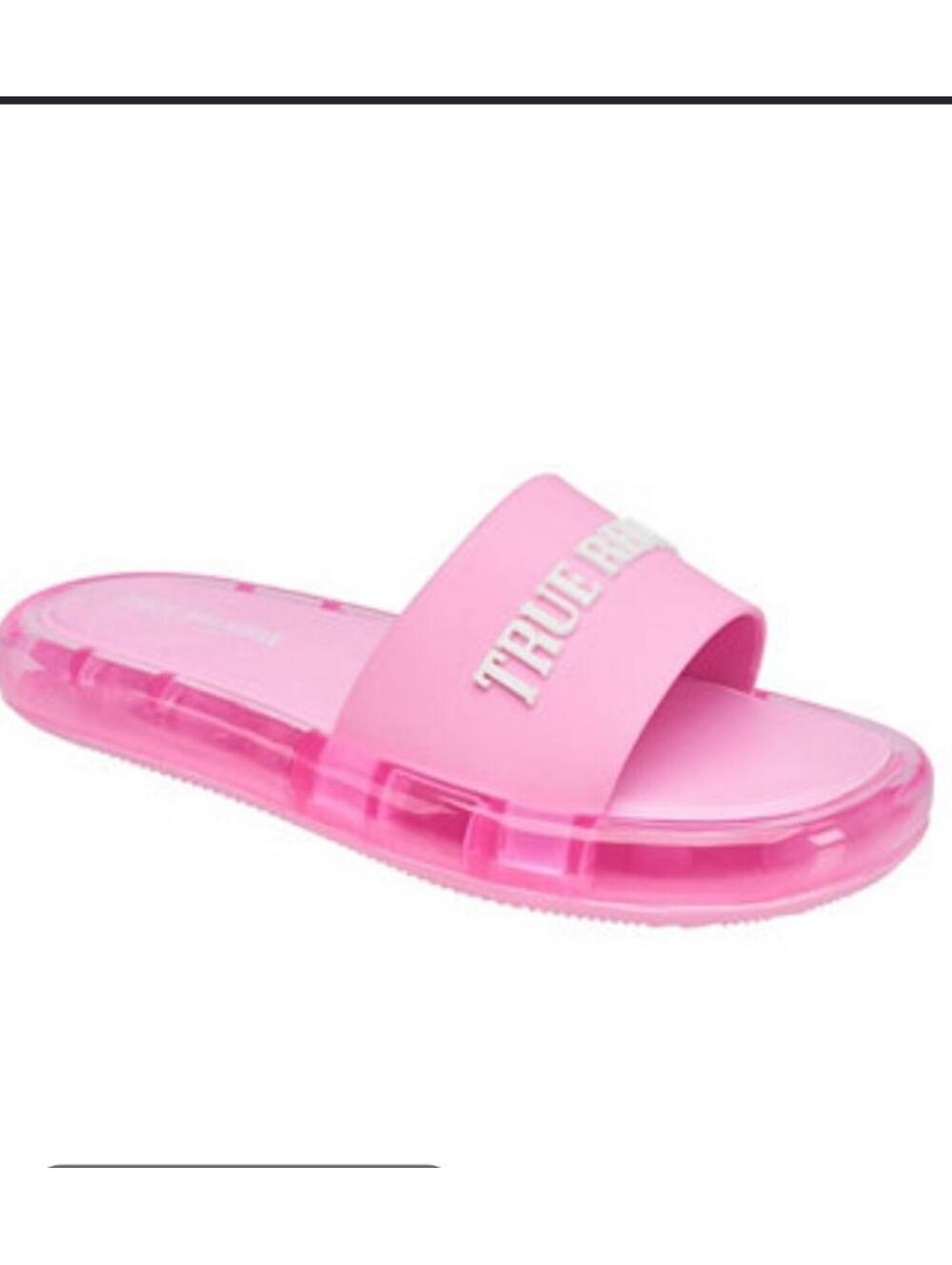 True Religion Slides Pink Womens Size 7 Logo Jelly New